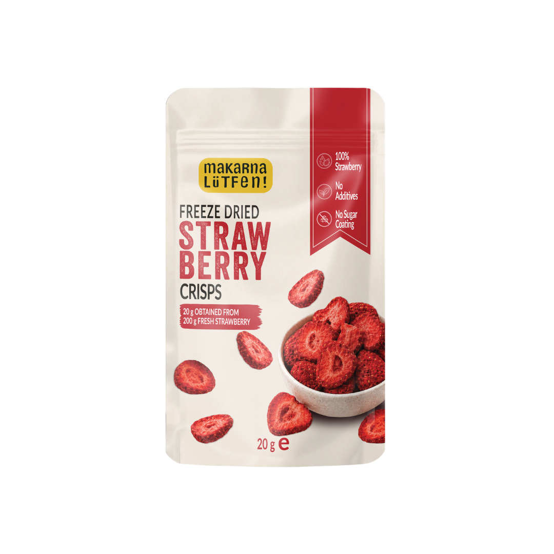Freeze-Dried Strawberry Crisps - 20 g | 100% strawberry, crisp and light | For cereal, yoghurt, baking and drinks | 20 g from 200 g fresh fruit, no added sugar