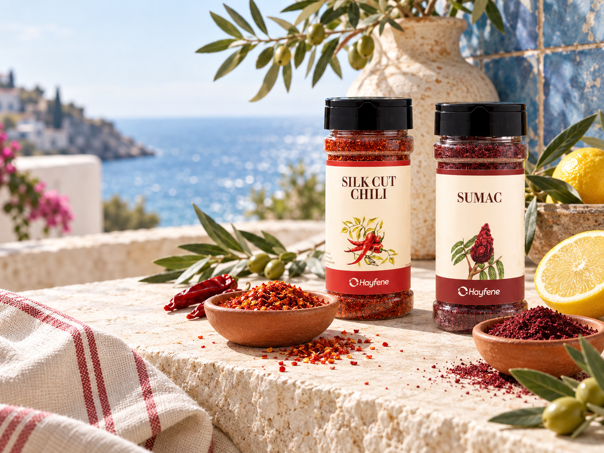 Hayfene chili and sumac spices on a Mediterranean table