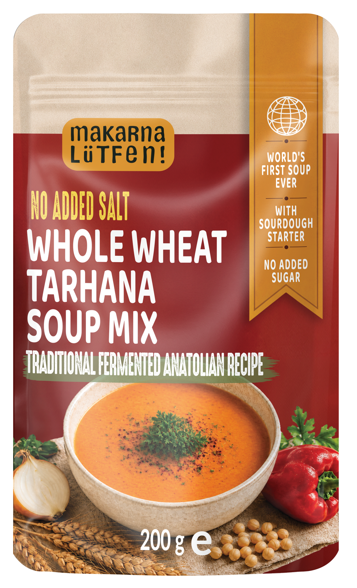 Whole Wheat Tarhana Soup Mix - 200 g | Fermented Anatolian soup with kapia pepper | Ready in minutes with water, stock or milk | 8.5 g fibre/100 g