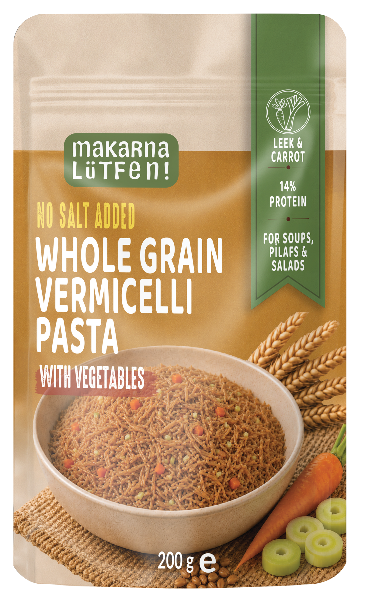Whole Grain Vegetable Vermicelli - 200 g | Fine noodles with 21.5% leek and carrot | Cooks in 7-9 minutes, ideal for soups and pilaf | 14.3 g protein/100 g