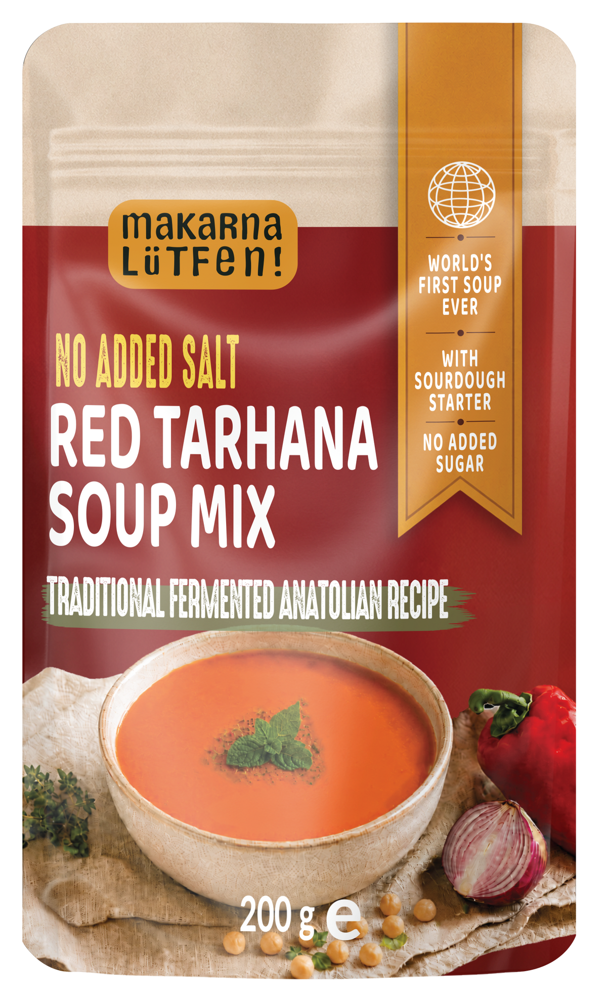 Red Tarhana Soup Mix - 200 g | Fermented Anatolian soup with kapia pepper and mint | Ready in minutes with water, stock or milk | No added salt, 0.04 g/100 g